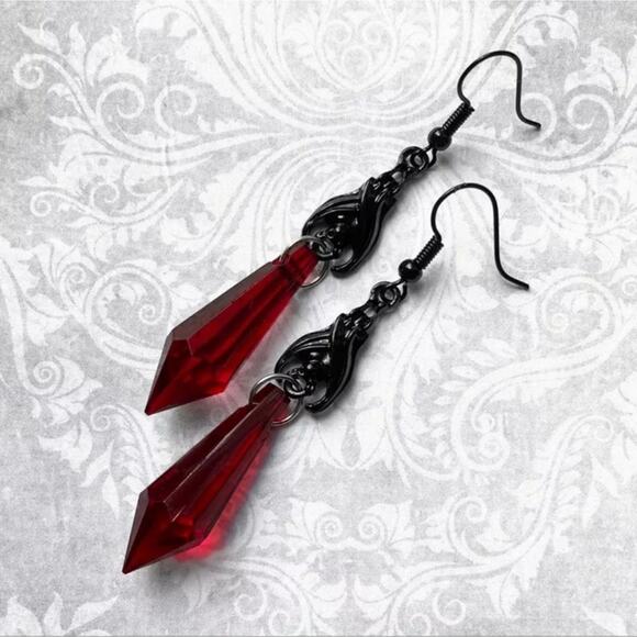 Blood Red Spike Bat Earrings - Picture 1 of 4